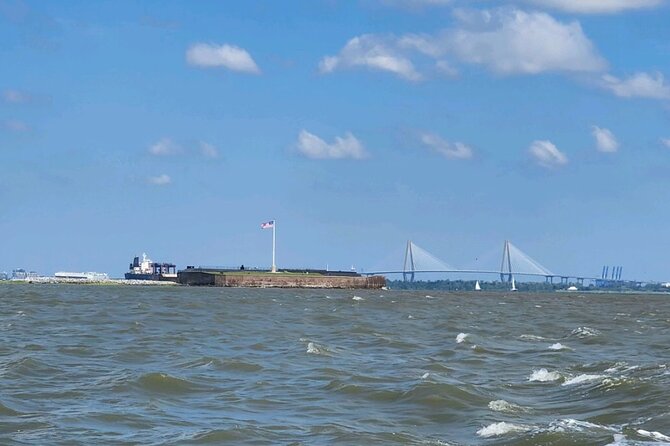 White point Battery and River Run through Charleston Harbor Boat - Heading Toward the South Channel: Fort Sumter and Old Fort Johnson Up Close
